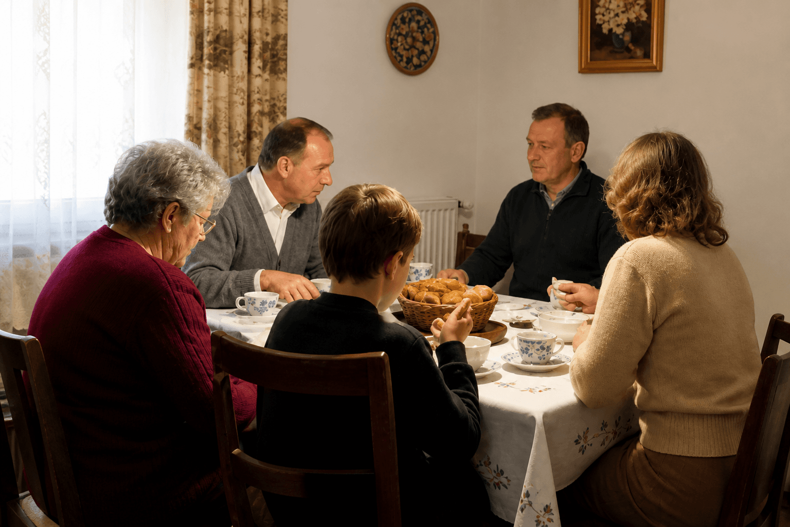 Familie adunată în jurul mesei
